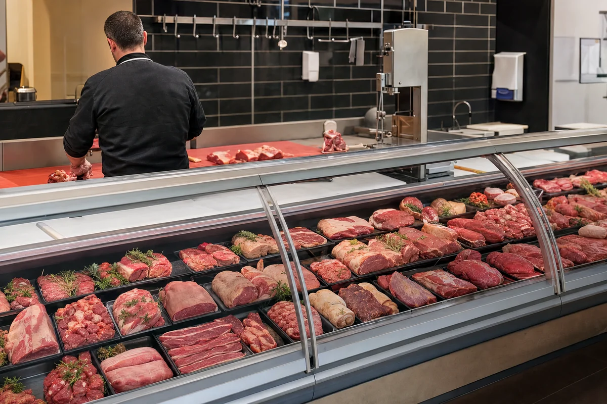 comptoir réfrigéré de boucherie installé